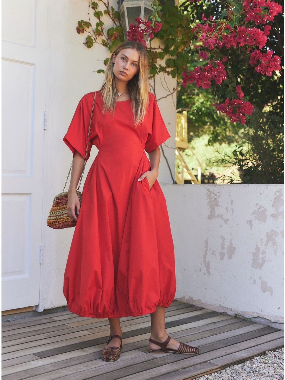 Free People Red Carmen Tee Midi
